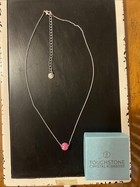 Touchstone Crystal Silver Tone Necklace with Pink Pavé Ball Pendant